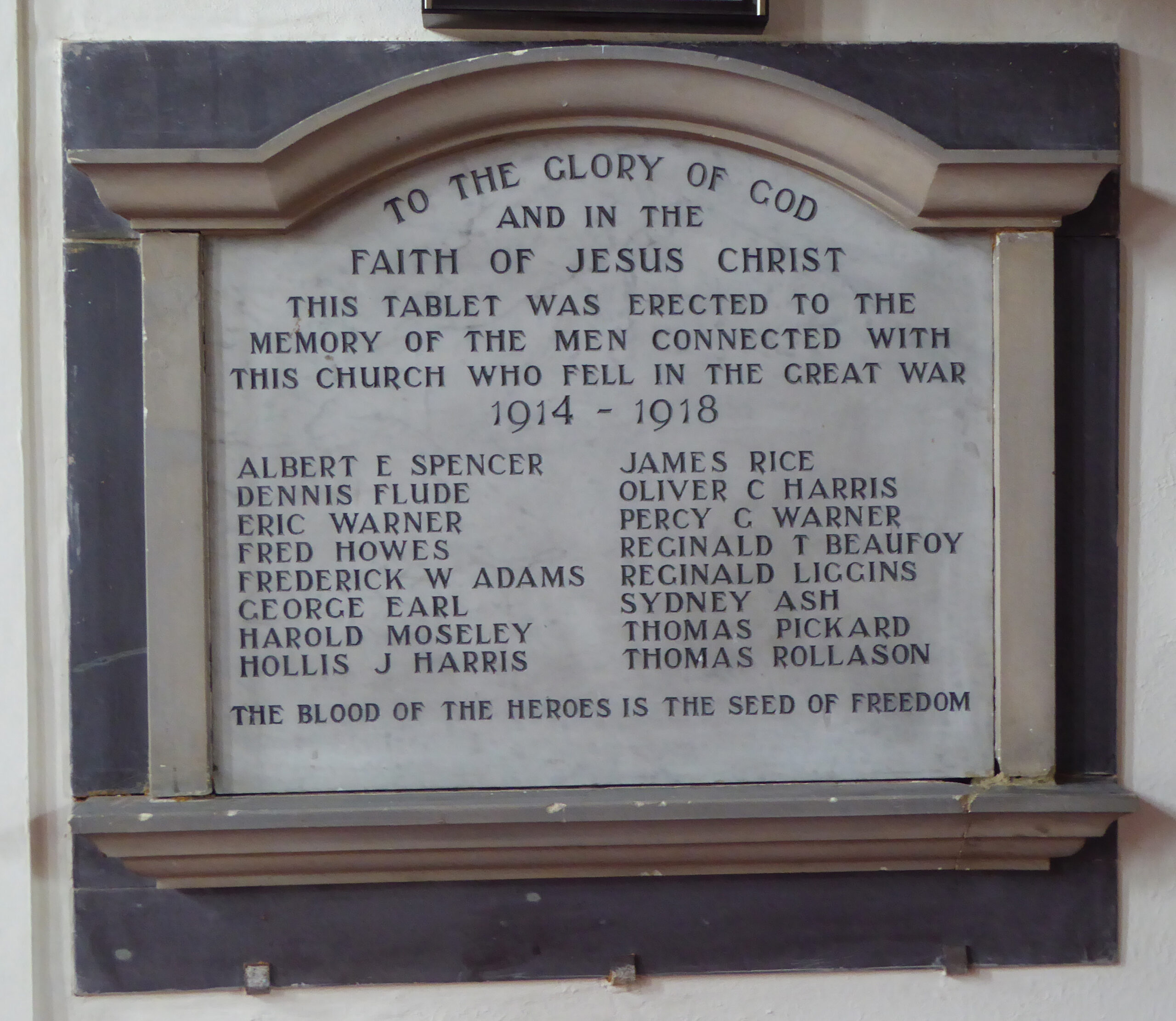 Memorial at Station Street West Church