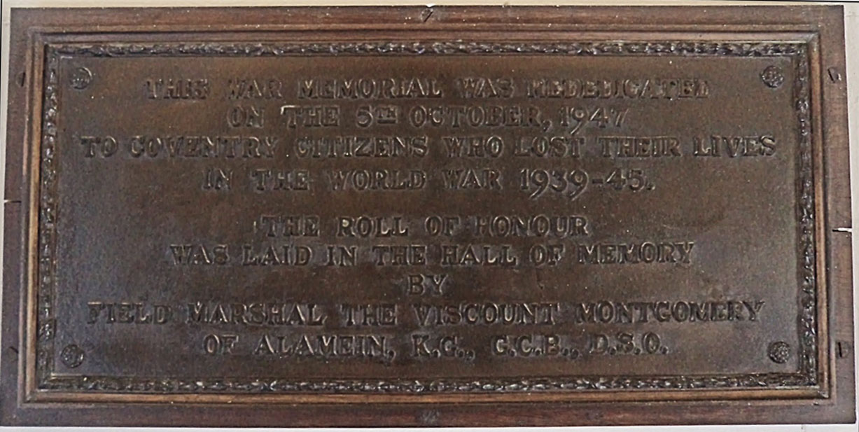 Plaque inside war memorial